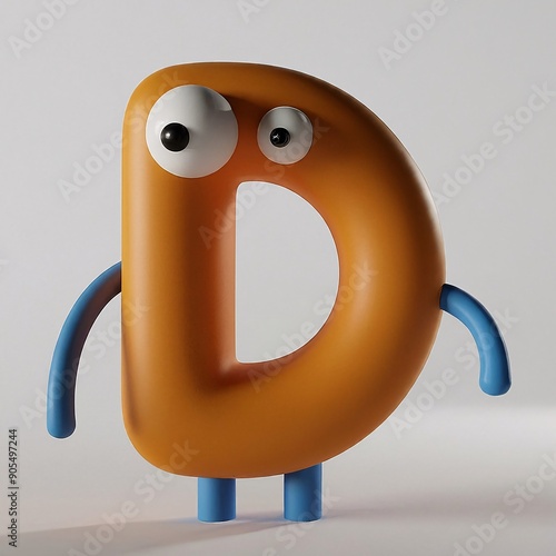 3d character with a letter  alphabet D with cute cartoon charater that presentative of it made for kids againts isolate  photo