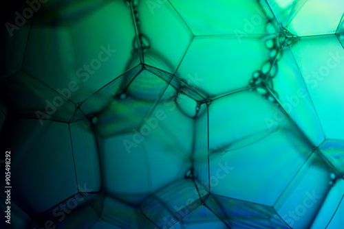 Abstract background bio technology, macro photography foam and water with gradient background. Molecule multicolor backgorund
