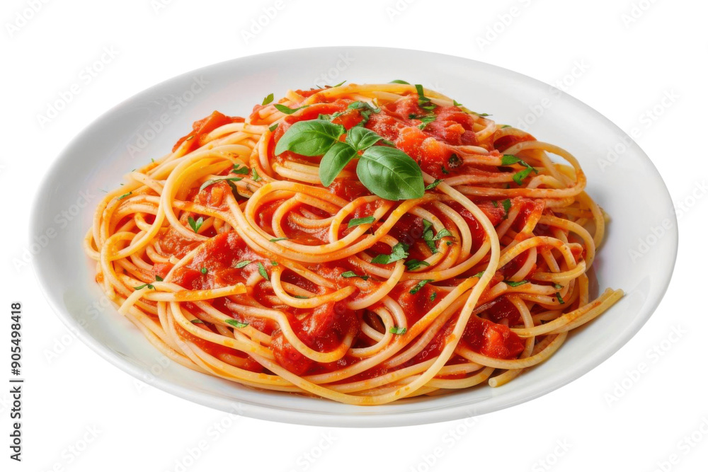 PNG A delicious plate of spaghetti topped with fresh tomato sauce and fragrant basil, perfect for any Italian cuisine lover. PNG A delicious plate of spaghetti topped with fresh tomato sauce and fragrant basil, perfect for any Italian cuisine lover.