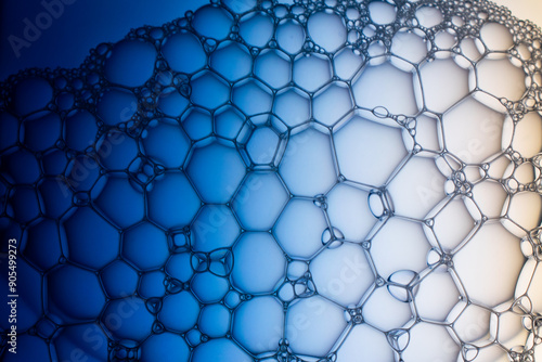 Abstract background bio technology, macro photography foam and water with gradient background. Molecule multicolor backgorund