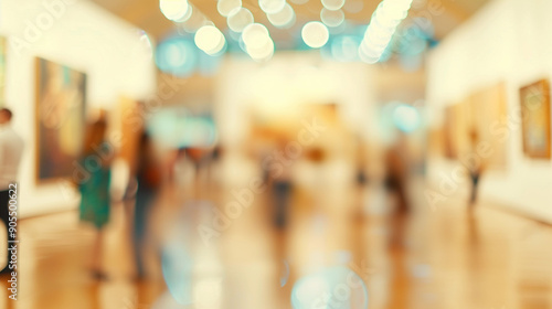 Blurred abstract background of visitors at a busy art gallery 