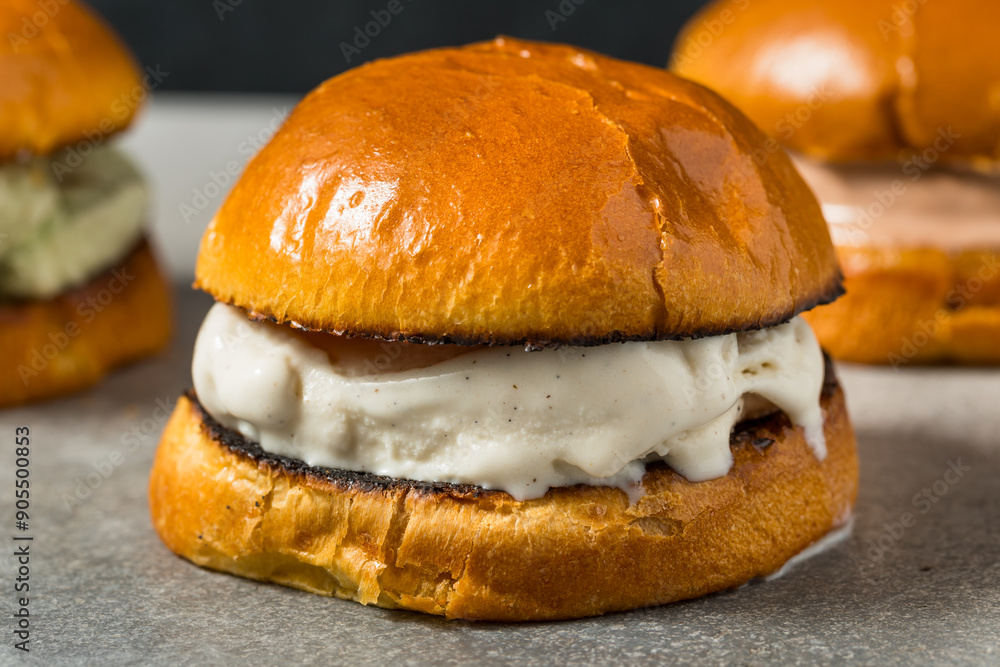 Frozen Homemade Gelato Sandwich On Brioche Buns Frozen Homemade Gelato Sandwich On Brioche Buns