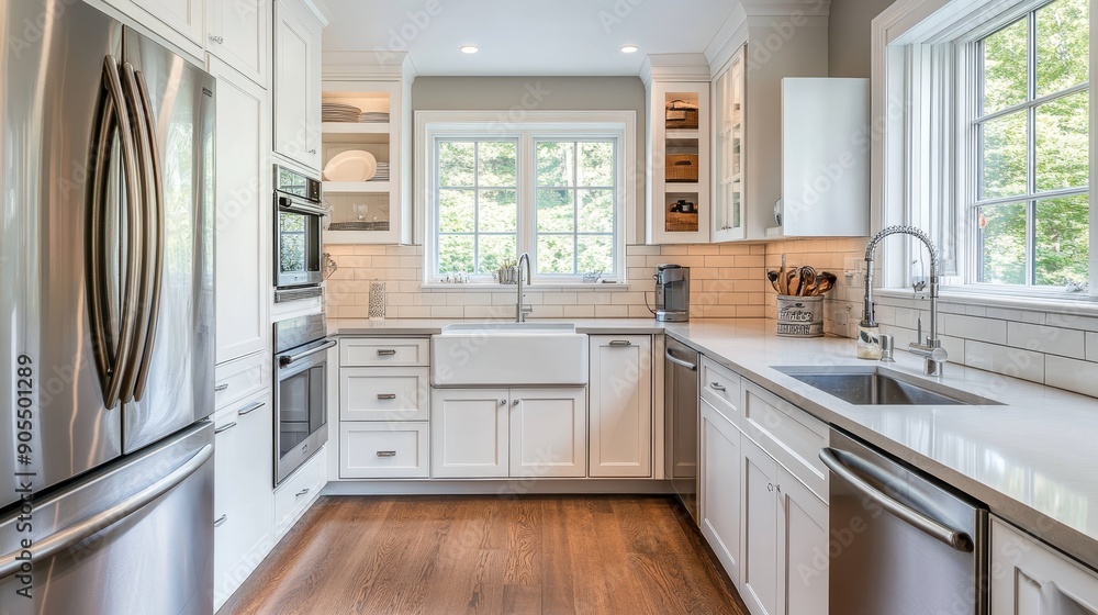 Modern Kitchen with Energy-Efficient Appliances for Sustainable Living. Modern Kitchen with Energy-Efficient Appliances for Sustainable Living.