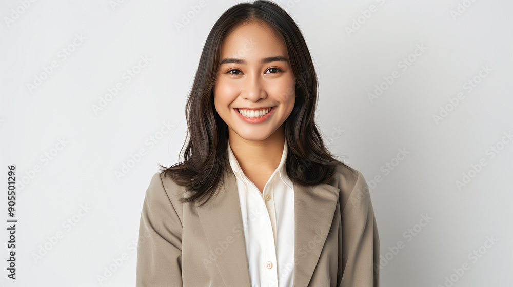 asian young woman, stand and smile, wear shirts and blazer, employee, business woman, white background asian young woman, stand and smile, wear shirts and blazer, employee, business woman, white background