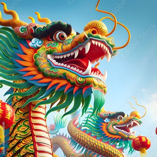 Wallpaper Mural Generative AI  A mythical dragon standing proudly in front of a building, exuding strength and mystery. Torontodigital.ca