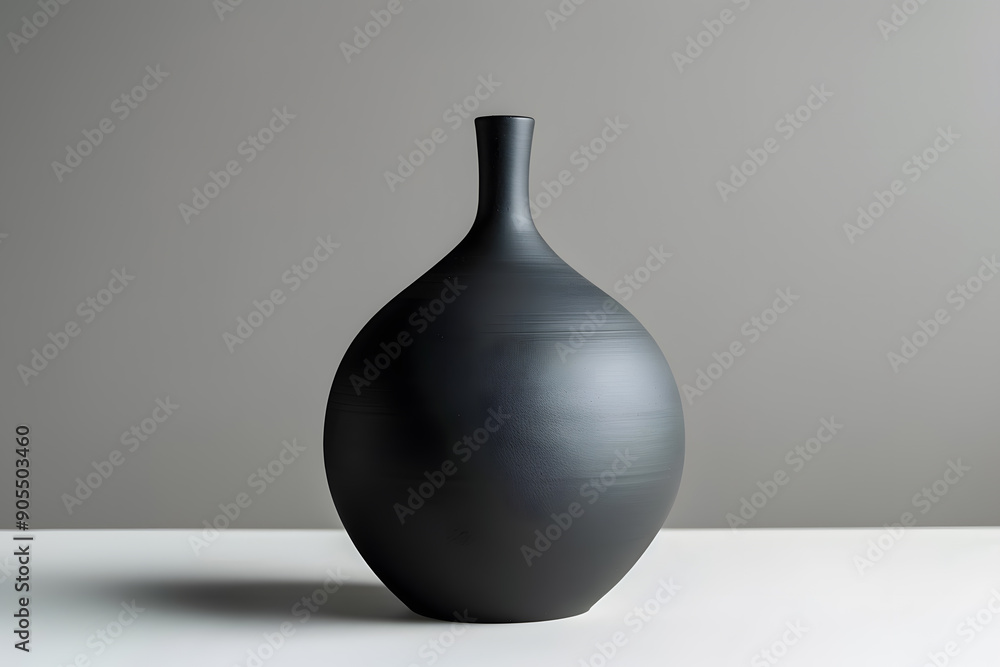 Black ceramic vase isolated on grey background Black ceramic vase isolated on grey background