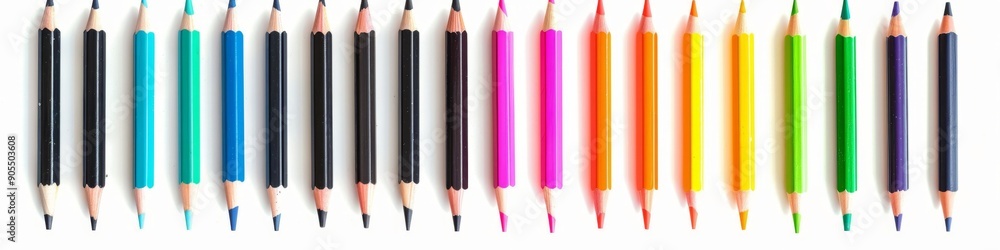 Naklejka premium Vibrant Colorful Pencils Set Isolated on White Background: Essential School Supplies for Back-to-School Shopping. Creative Stationery Collection Perfect for Students, Artists, and Office Use in High-R