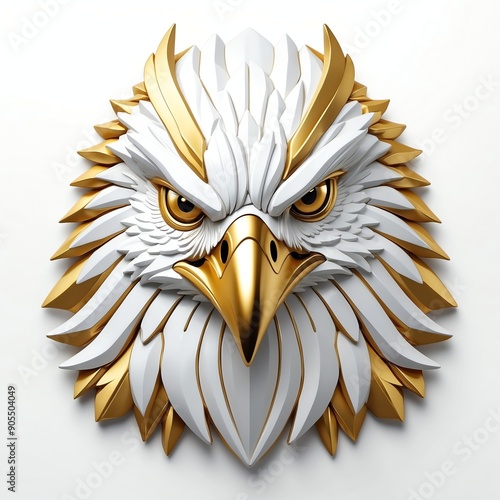 gold hawk head 3d art logo in plain white background 312