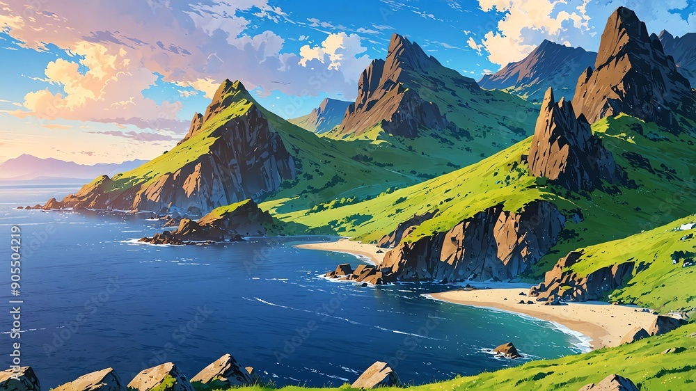 Obraz premium isle of skye scotland natural wonders around the world morning view anime