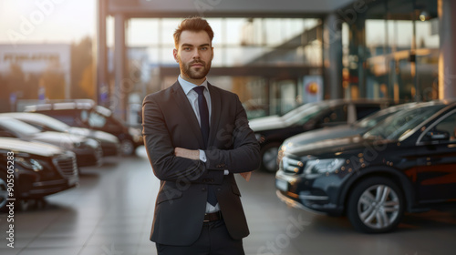 Wallpaper Mural Business concept. Manager in suit in front of a modern car shop. Torontodigital.ca