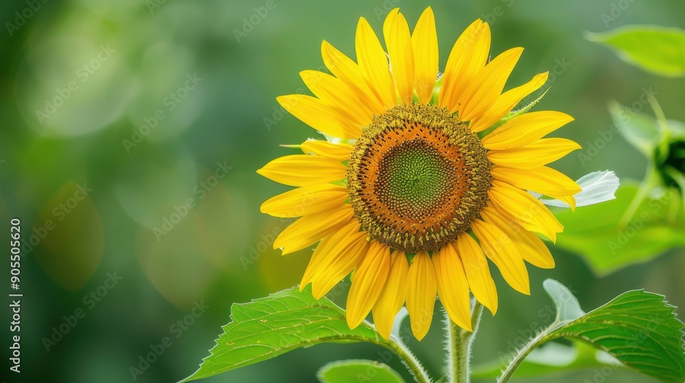 A detailed macro shot of a blooming sunflower with bright yellow petals and a textured center, set against a soft, blurred green background, capturing the intricate details and vibrant colors of the A detailed macro shot of a blooming sunflower with bright yellow petals and a textured center, set against a soft, blurred green background, capturing the intricate details and vibrant colors of the
