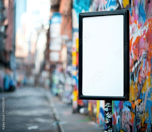 Wallpaper Mural A blank sign positioned against a vibrant backdrop of urban graffiti in a city street. The scene showcases colorful street art. Torontodigital.ca