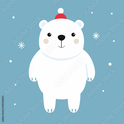 cute little christmas ice bear in winter winter vector illustration