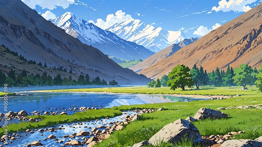 Fototapeta premium pamir mountains central asia natural wonders around the world morning view anime