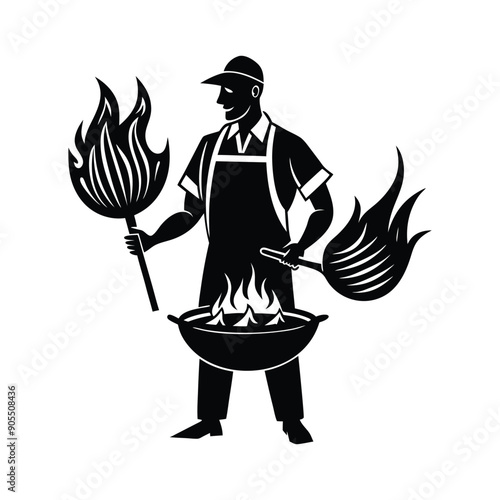 man with barbecue silhouette2.eps photo