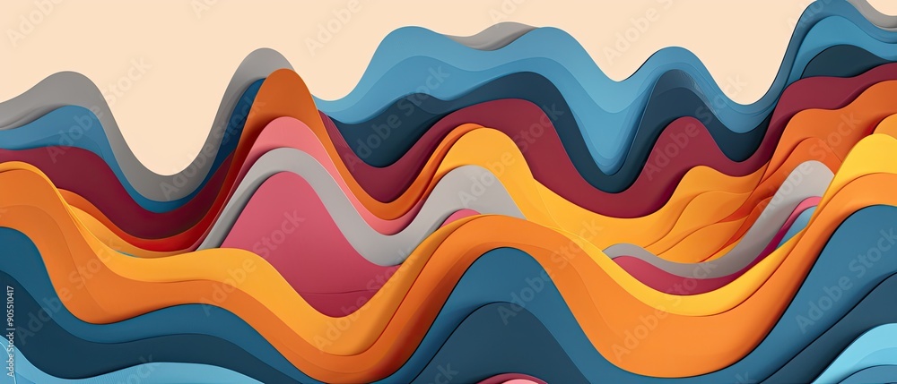 Colorful abstract wavy layers creating a vibrant and dynamic landscape, perfect for modern backgrounds and design projects. Colorful abstract wavy layers creating a vibrant and dynamic landscape, perfect for modern backgrounds and design projects.