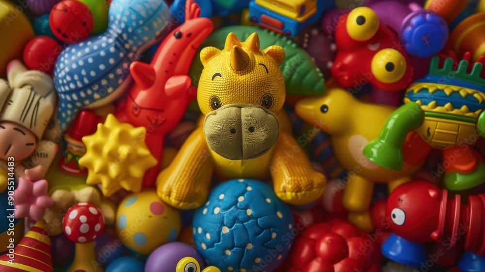 A cheerful toys background with an array of colorful, vintage toys arranged in a playful scene, evoking a sense of nostalgia and childhood joy A cheerful toys background with an array of colorful, vintage toys arranged in a playful scene, evoking a sense of nostalgia and childhood joy