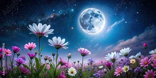 Fototapeta Naklejka Na Ścianę i Meble -  Beautiful flowers blooming at night under the moonlight, night, flowers, blooming, moonlight, beauty, nature, outdoor, fragrant