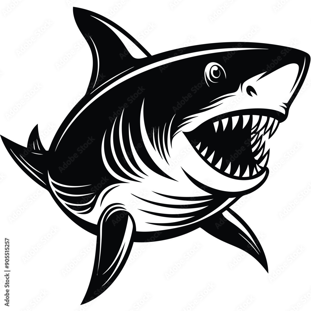 Fototapeta premium Black and white shark vector
