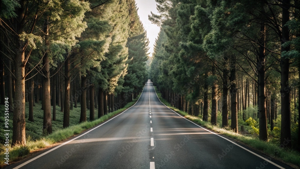 Obraz premium long road surrounded by trees 