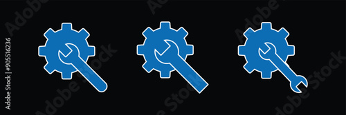 Gear settings icon set. Containing execution, process, system, evaluate, efficiency, operation, optimize icon . Vector illustration. Gear vector icon. Eps 10.
