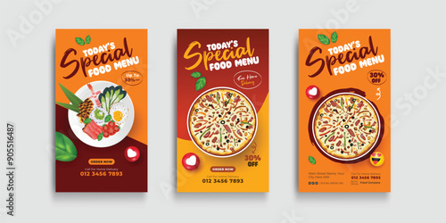 Vibrant colorful food instagram story post template design .vector illustration of fruits vegetables and healthy food on modern story
