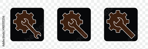 Gear setting icon set. Cog wheel icon. Gear wheel with tool icon. Gear setting icon collection. Gear tools icon. Eps 10.