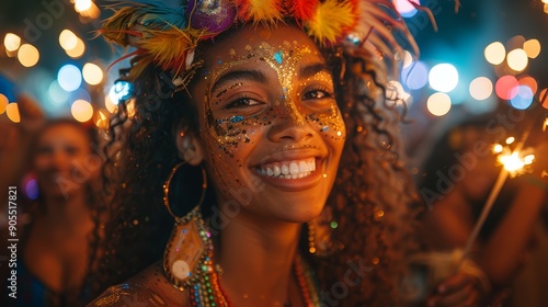 Joyful Celebration at a Colorful Festival With Sparkling Lights and Happy Faces