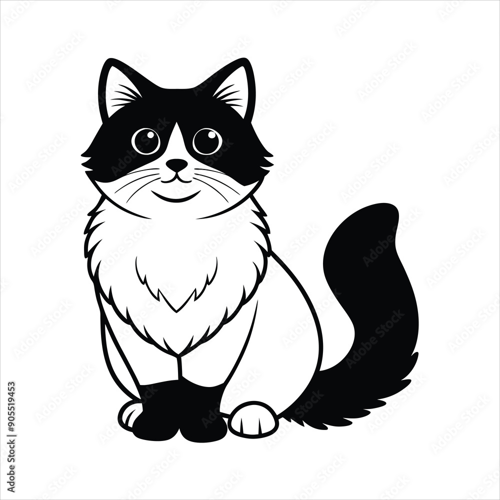Cute Ragdoll Cat linocut vector Cute Ragdoll Cat linocut vector