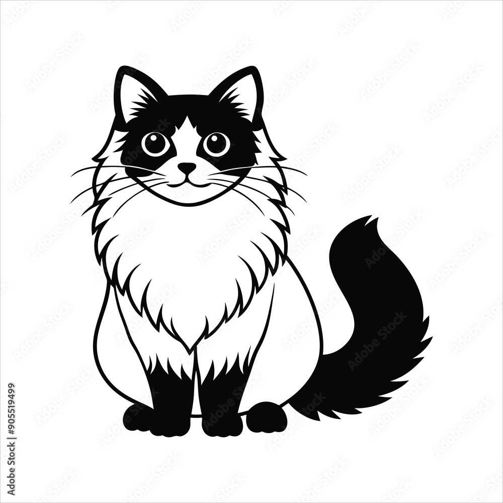 Cute Ragdoll Cat linocut vector Cute Ragdoll Cat linocut vector