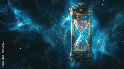 A fantasy image of hourglass in the space for Space Time in our 5 dimension universe galaxy concept.
