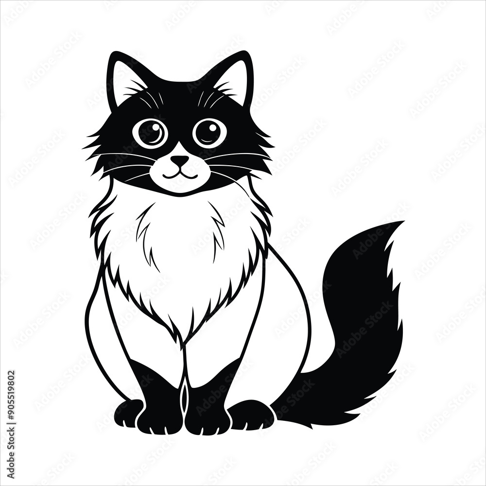 Cute Ragdoll Cat linocut vector Cute Ragdoll Cat linocut vector