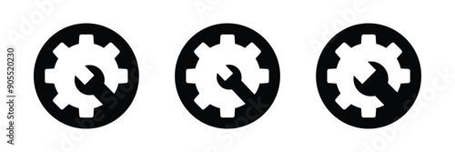Gear setting icon set. Cog wheel icon. Gear wheel with tool icon. Gear setting icon collection. Gear tools icon. Eps 10.