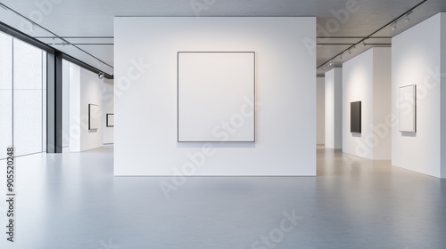 A tech-advanced art gallery where AI curates and organizes art exhibits, blending human creativity with digital precision, copy space for text, high-resolution photo, realistic photo