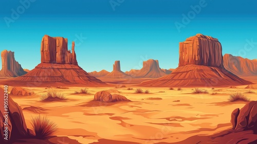 vector style desert scene with sand and rocky mountains