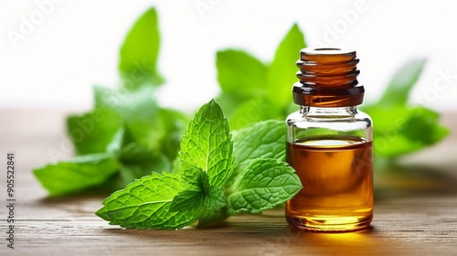 Refreshing Peppermint Essential Oil with Fresh Mint Leaves for Aromatherapy and Natural Healing