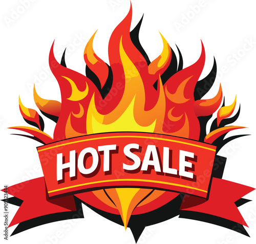 Exclusive Hot Sale Badges: Flaming Deal Banners, Hot Discount Price Labels, and Promotional Offer Tags with Fiery Frames
