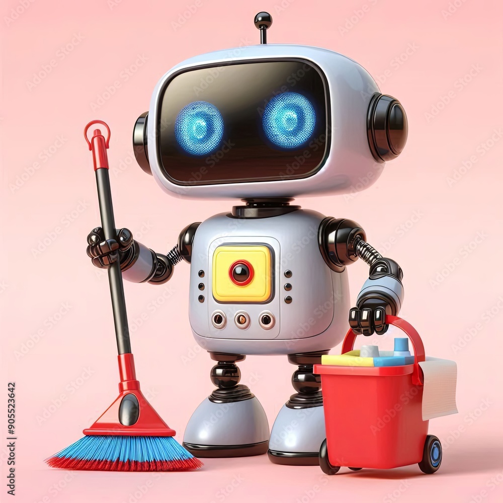 A cute robot Cleaner Cartoon , 3d Generative aI A cute robot Cleaner Cartoon , 3d Generative aI