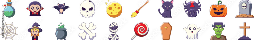 Halloween Cartoon Illustrations for design for Infographics, Books, Banners Halloween Cartoon Illustrations for design for Infographics, Books, Banners