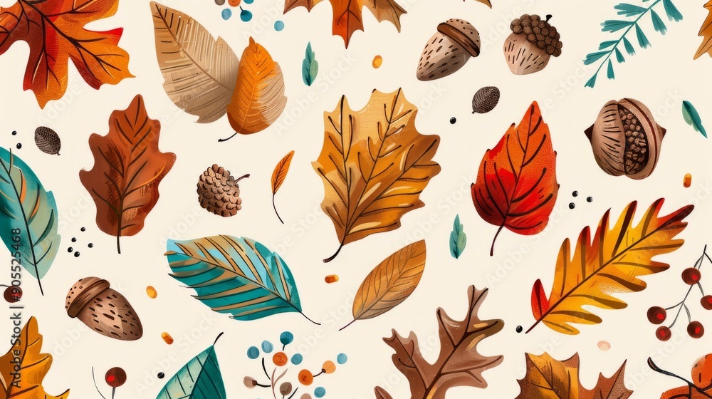 Fototapeta premium A variety of leaf shapes. Oak maple, and other deciduous tree leaves