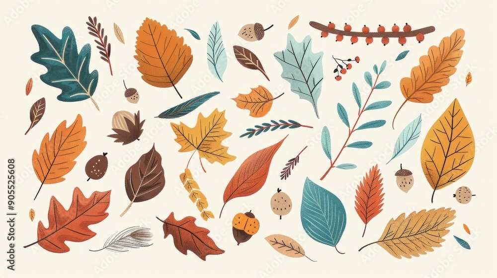 A variety of leaf shapes. Oak maple, and other deciduous tree leaves A variety of leaf shapes. Oak maple, and other deciduous tree leaves