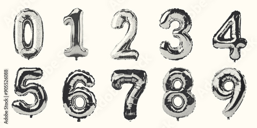 Vintage stipple photocopy Balloon Numbers Set