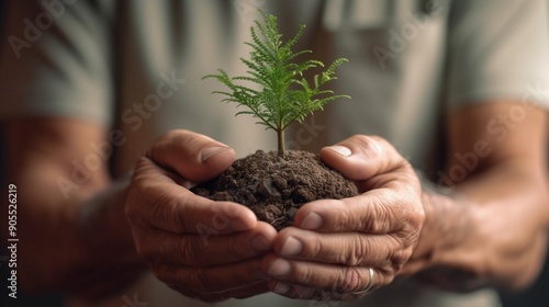 Hands Holding Seedling: Sustainability, Growth, Environmental Conservation