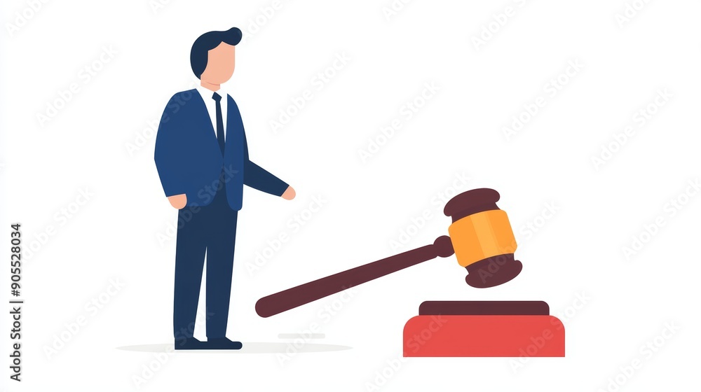 Authority figure with gavel, white backdrop judicial setting, flat design illustration, ultra HD, Authority figure with gavel, white backdrop judicial setting, flat design illustration, ultra HD,