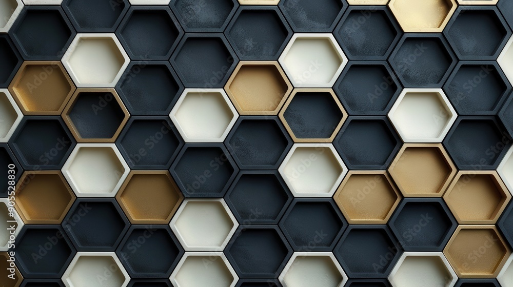 Stylish hexagonal wall design featuring a mix of dark and light colors, perfect for modern decor and artistic backgrounds. Stylish hexagonal wall design featuring a mix of dark and light colors, perfect for modern decor and artistic backgrounds.