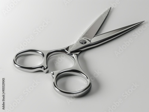 A pair of professional hairdressing shears with offset handles on a white background. photo