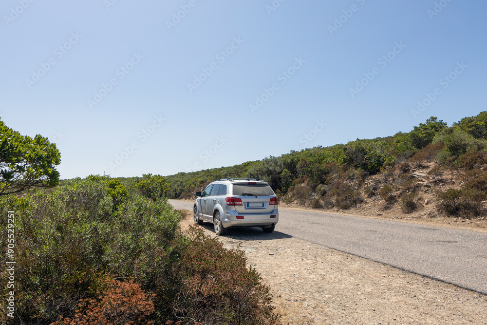 Car Parked on Rural Sardinian Roadside Car Parked on Rural Sardinian Roadside