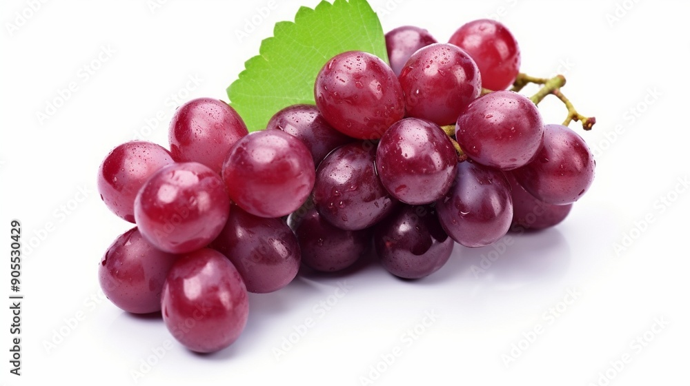Fresh Red Grapes with Leaf on White Background - Healthy Fruit and Organic Food Concept Fresh Red Grapes with Leaf on White Background - Healthy Fruit and Organic Food Concept