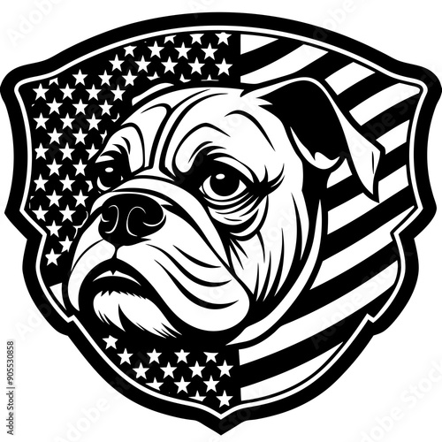 A buldog in a realistic style  with a US flag