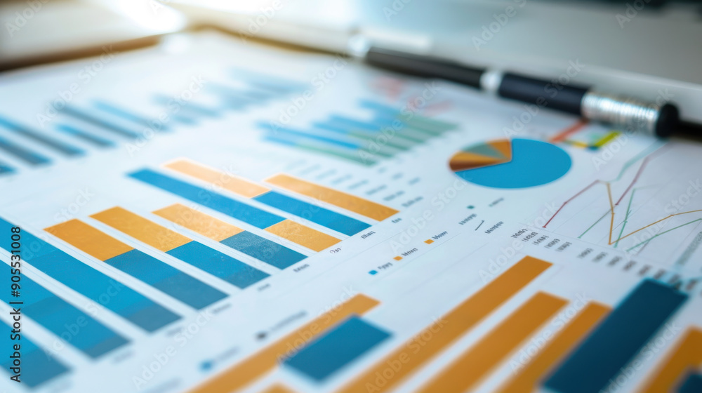 Charts and graphs displaying company financial performance and profit statistics in a business analytics report. Charts and graphs displaying company financial performance and profit statistics in a business analytics report.